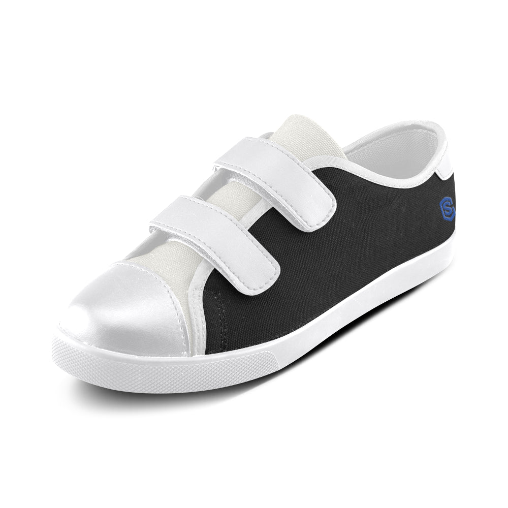 BLACK CANVAS KID SHOES blue logo Velcro Canvas Kid's Shoes (Model 008)
