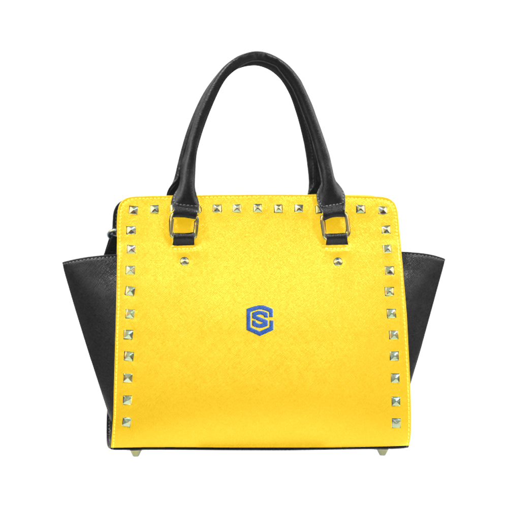 YELLOW RIVET SHOULDER HANDBAG blue logo Rivet Shoulder Handbag (Model 1645)