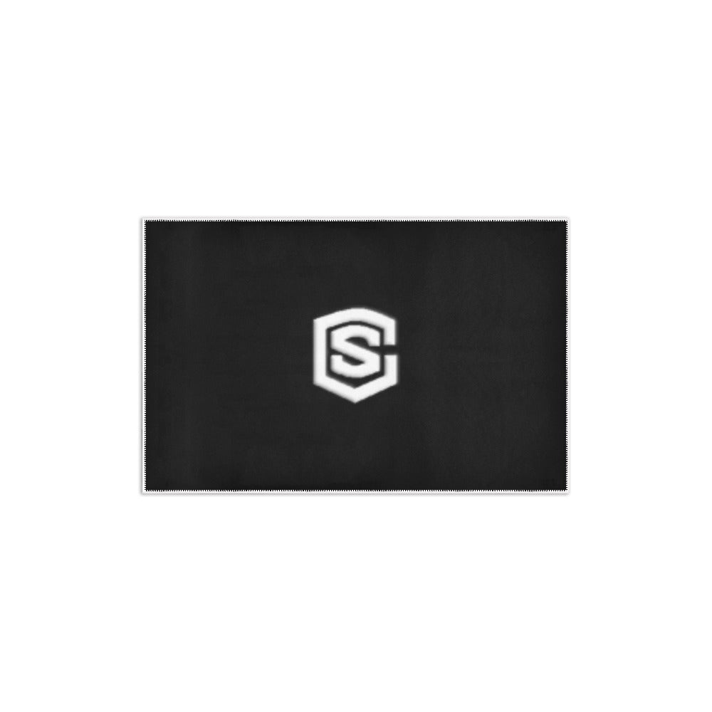 Black Area Rug 2.6' x 1.7' with White Logo Area Rug 2.6' x 1.7'