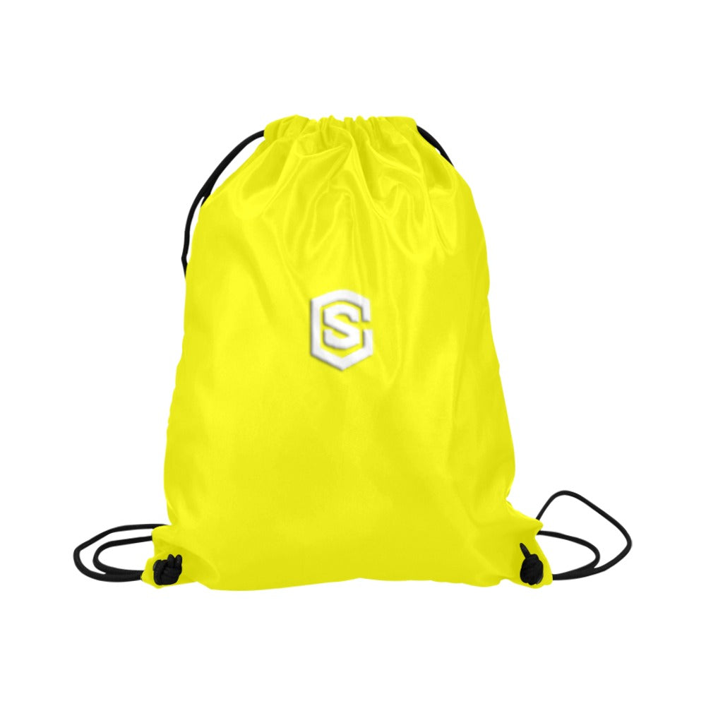 Yellow Drawstring Bags Large With White Logo Drawstring Bags (Model 1604) (Large)