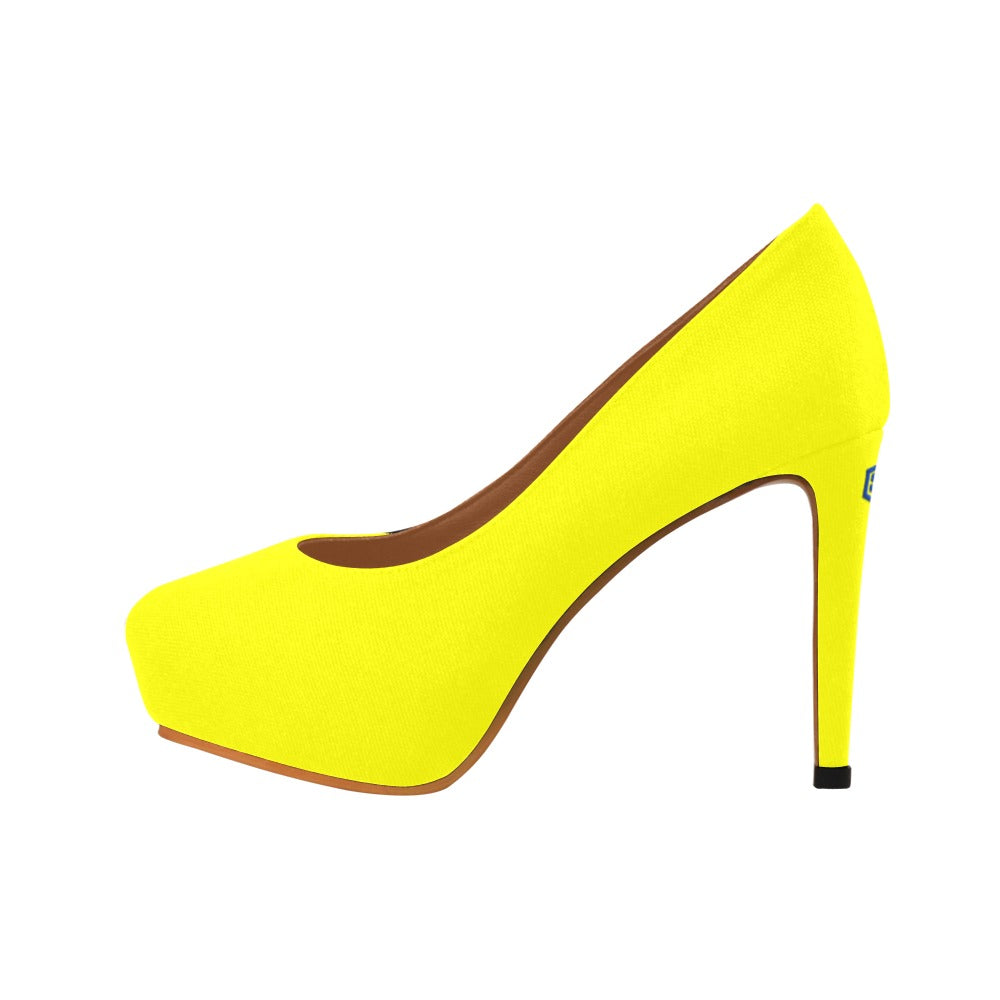 Yellow Women's Pumps With Blue Logo Women's High Heels (Model 044)