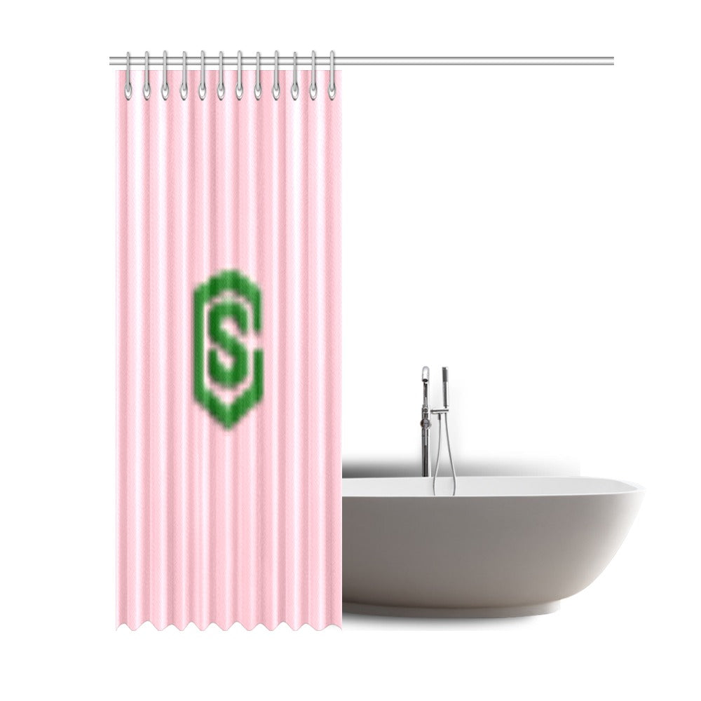 Pink Shower Curtain 69"x84" with Green Logo Shower Curtain 69"x84"