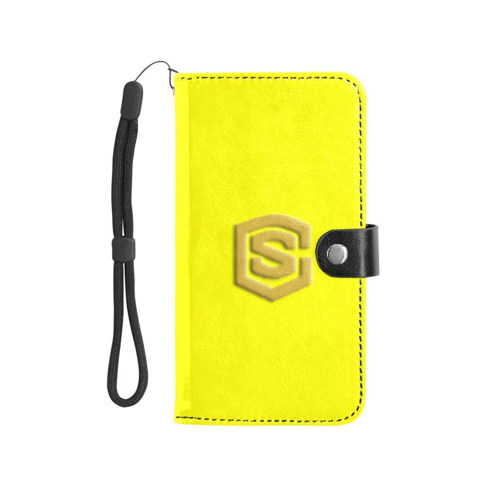 Yellow Flip Leather Purse for Mobile Phone(Model1703)(Large) with Gold Logo Flip Leather Purse for Mobile Phone(Model1703)(Large)