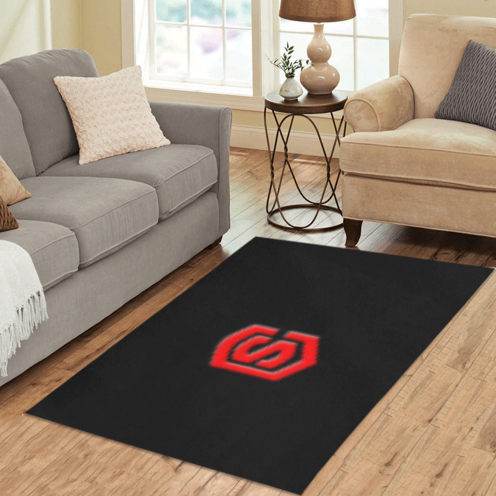 Black Area Rug Red Logo Area Rug 5' x 3.2'