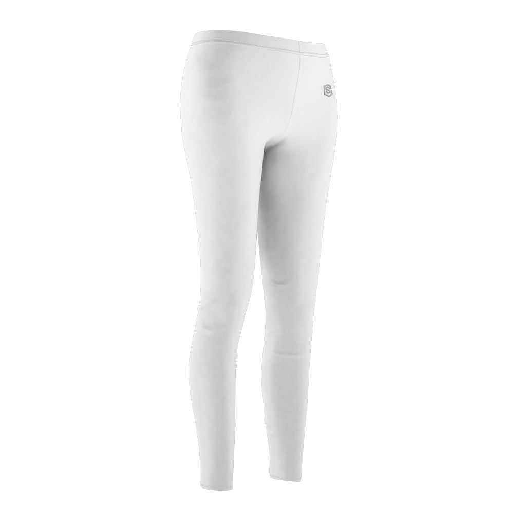 White Women's Cut & Sew Casual Leggings Silver logo
