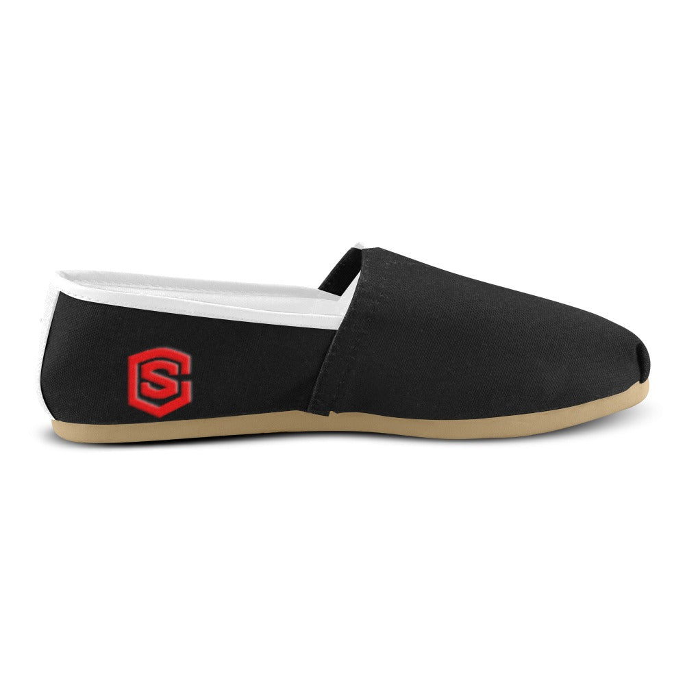 BLACK casual shoes for women WITH RED LOGO Casual Canvas Women's Shoes (Model 004) (Designs are mirrored)
