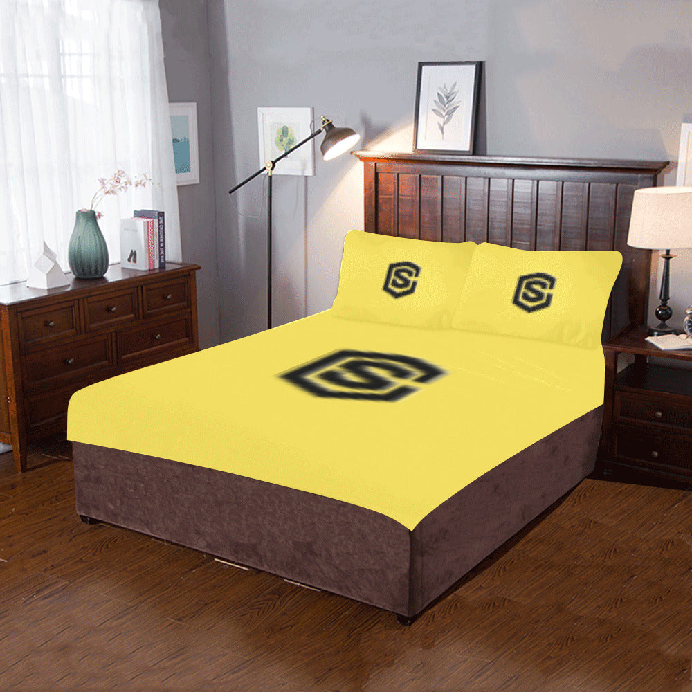 Yellow Duvet Cover Black Logo 3-Piece Bedding Set (1 Duvet Cover 86"x70"; 2 Pillowcases 20"x30")(One Side)