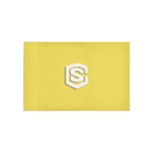 Yellow Area Rug White Logo Area Rug 5' x 3.2'