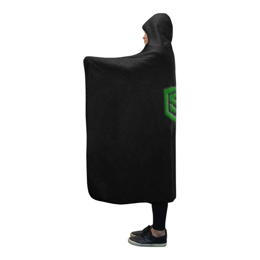 Black Hooded Blanket 80"x56" with Green Logo Hooded Blanket 80"x56"