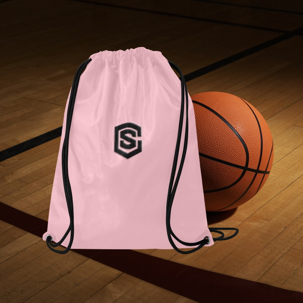 Pink Drawstring Bags Large With Black Logo Drawstring Bags (Model 1604) (Large)