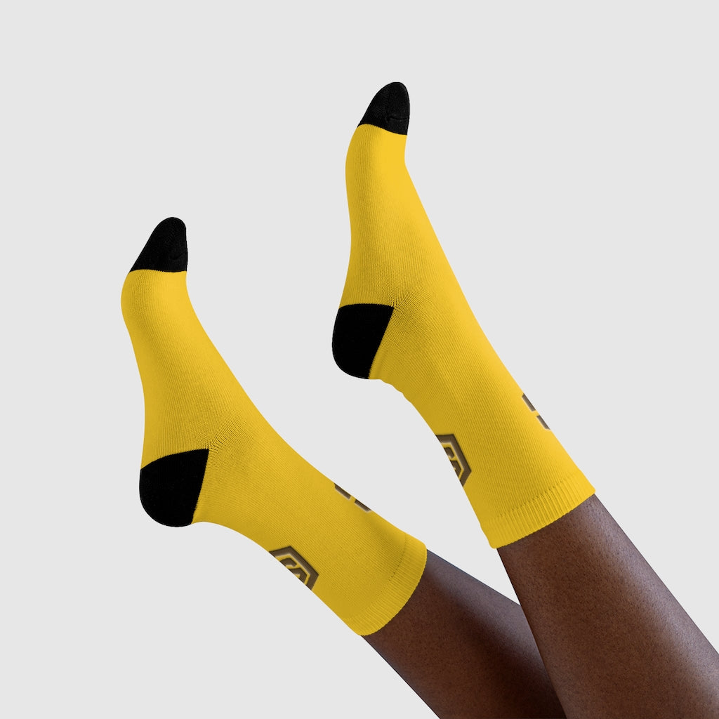 Yellow Sublimation Crew Socks (EU) Brown Logo