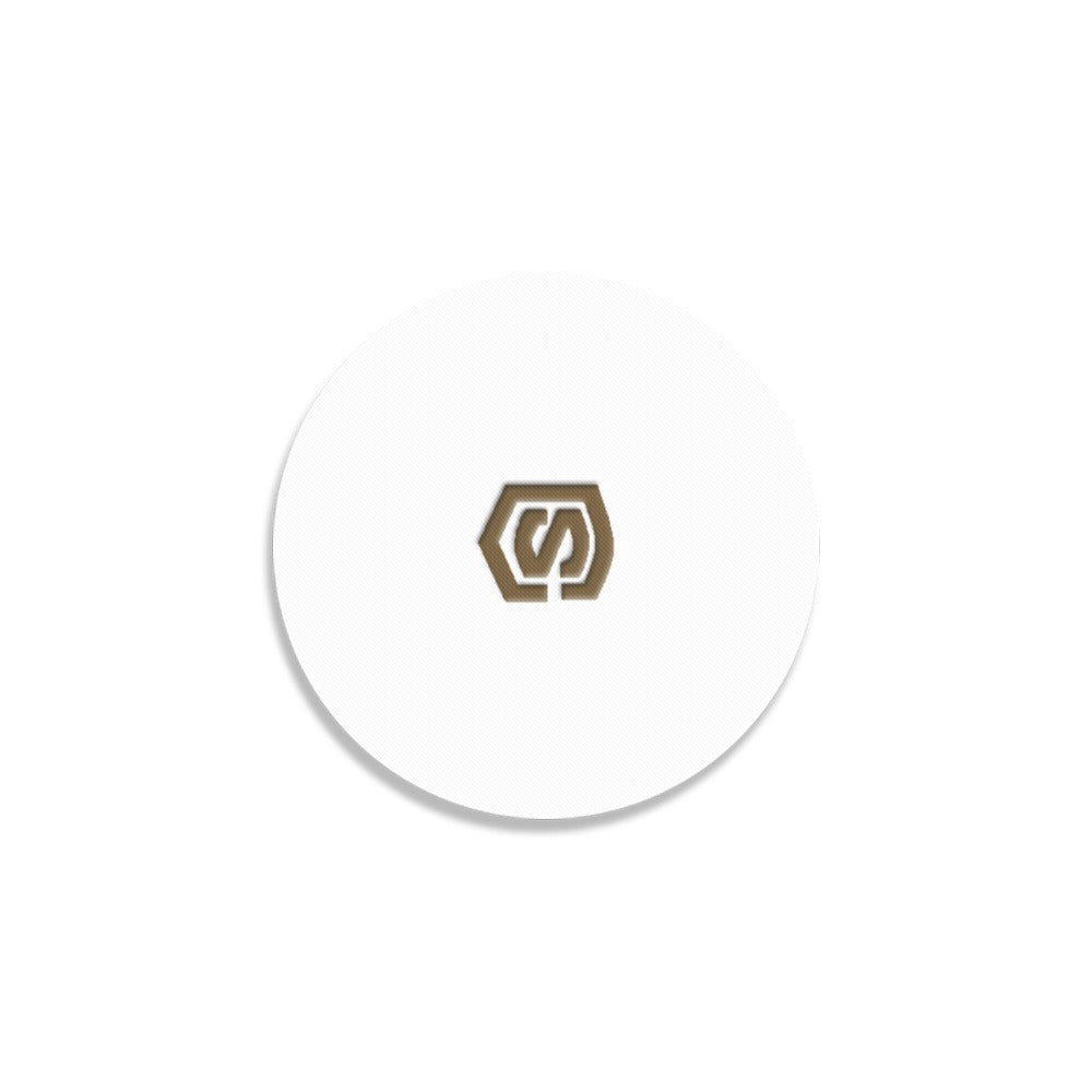 White Round Coaster with Brown Logo Round Coaster