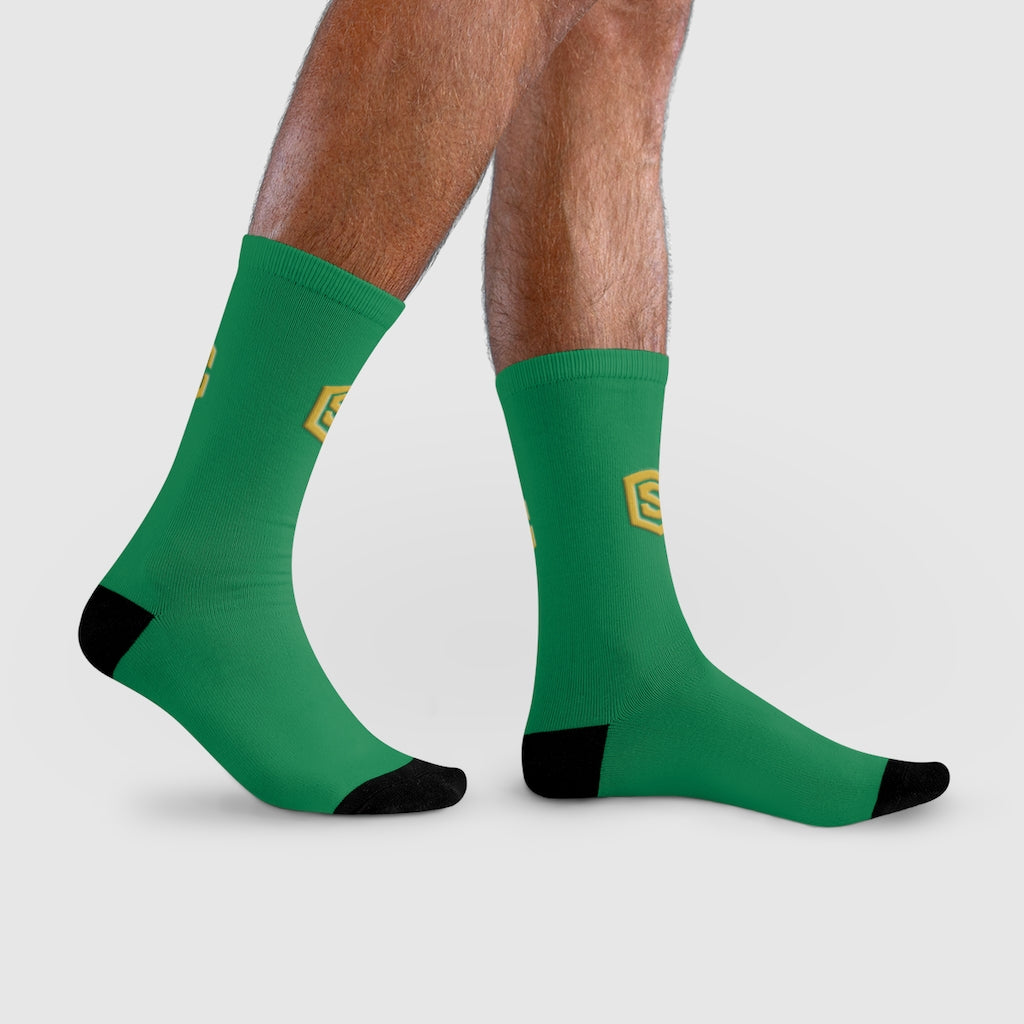 Green Sublimation Crew Socks (EU) Gold Logo