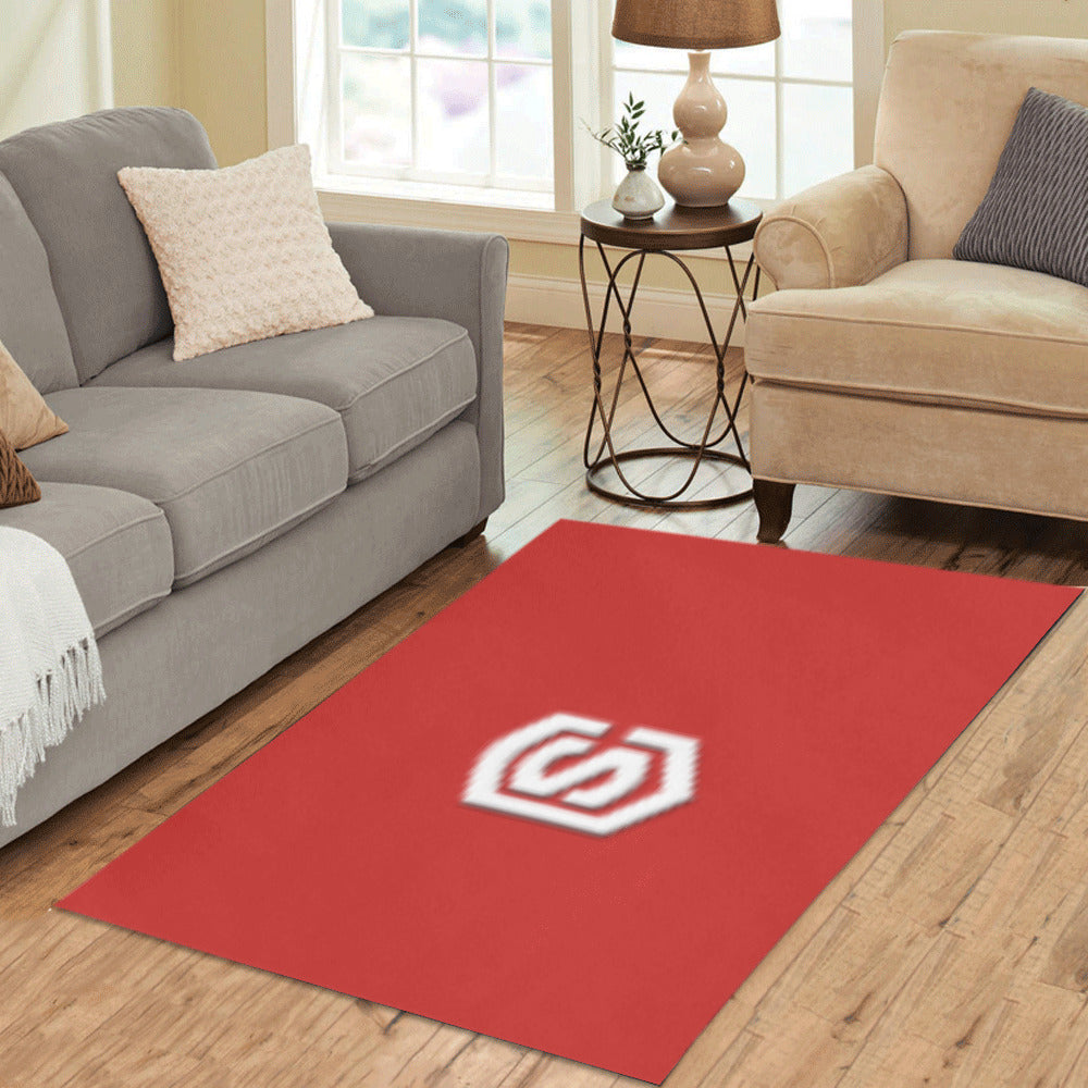 Red Area Rug White Logo Area Rug 5' x 3.2'