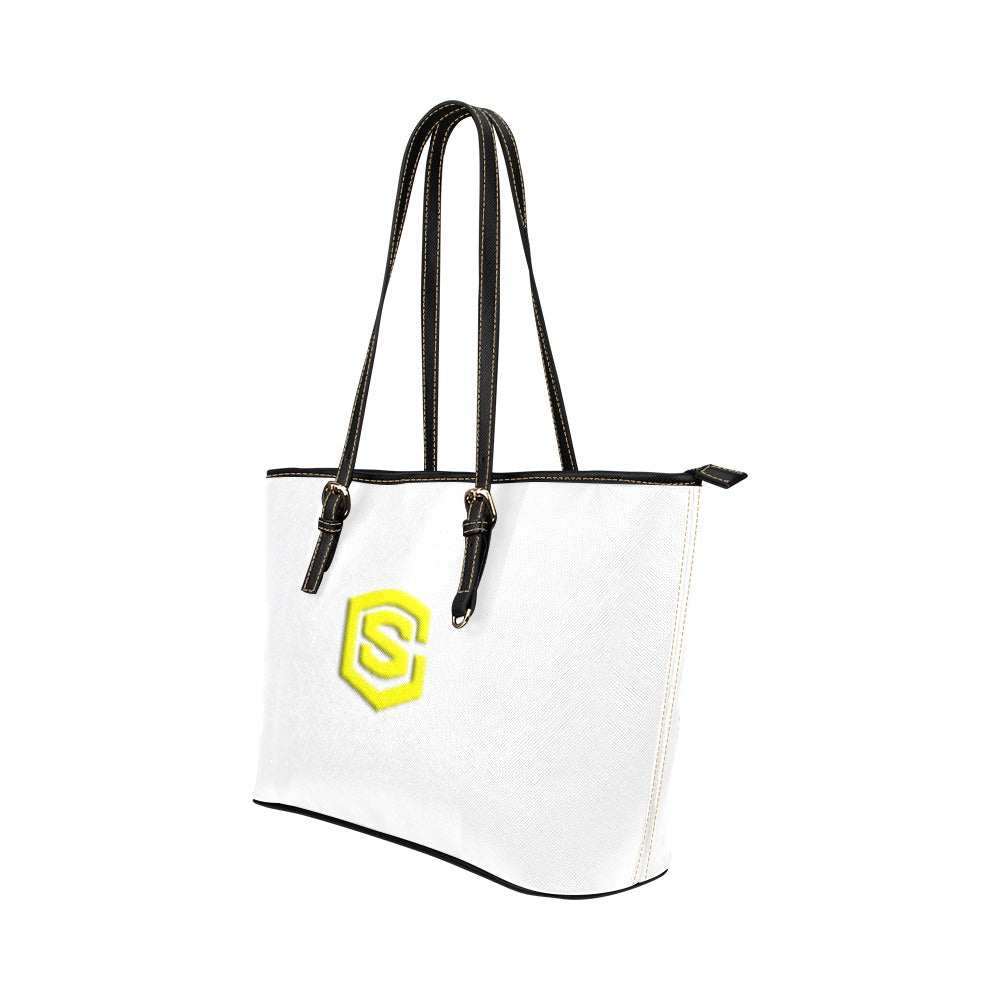 WHITE Leather Tote Bag WITH YELLOW LOGO Leather Tote Bag (Model 1651) (Big)