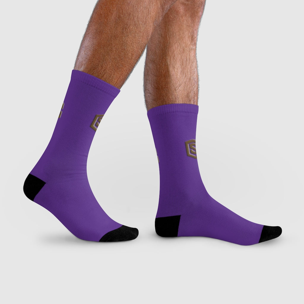 Purple Sublimation Crew Socks (EU) Brown Logo