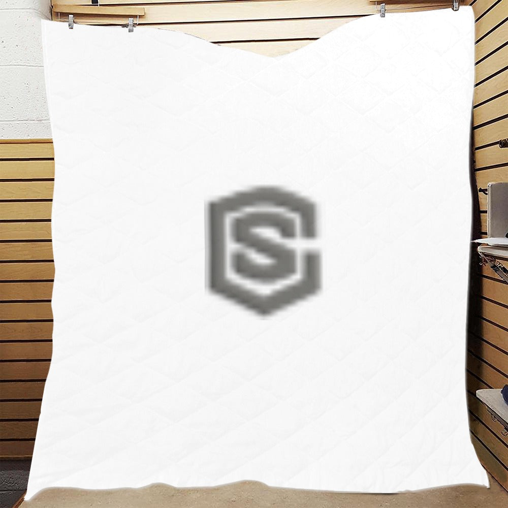 White Quilt with Gray Logo Custom Quilt 70" x 80"