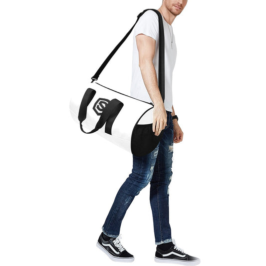 WHITE TRAVEL BAG WITH BLACK LOGO Travel Duffel Bags (Model 1679)