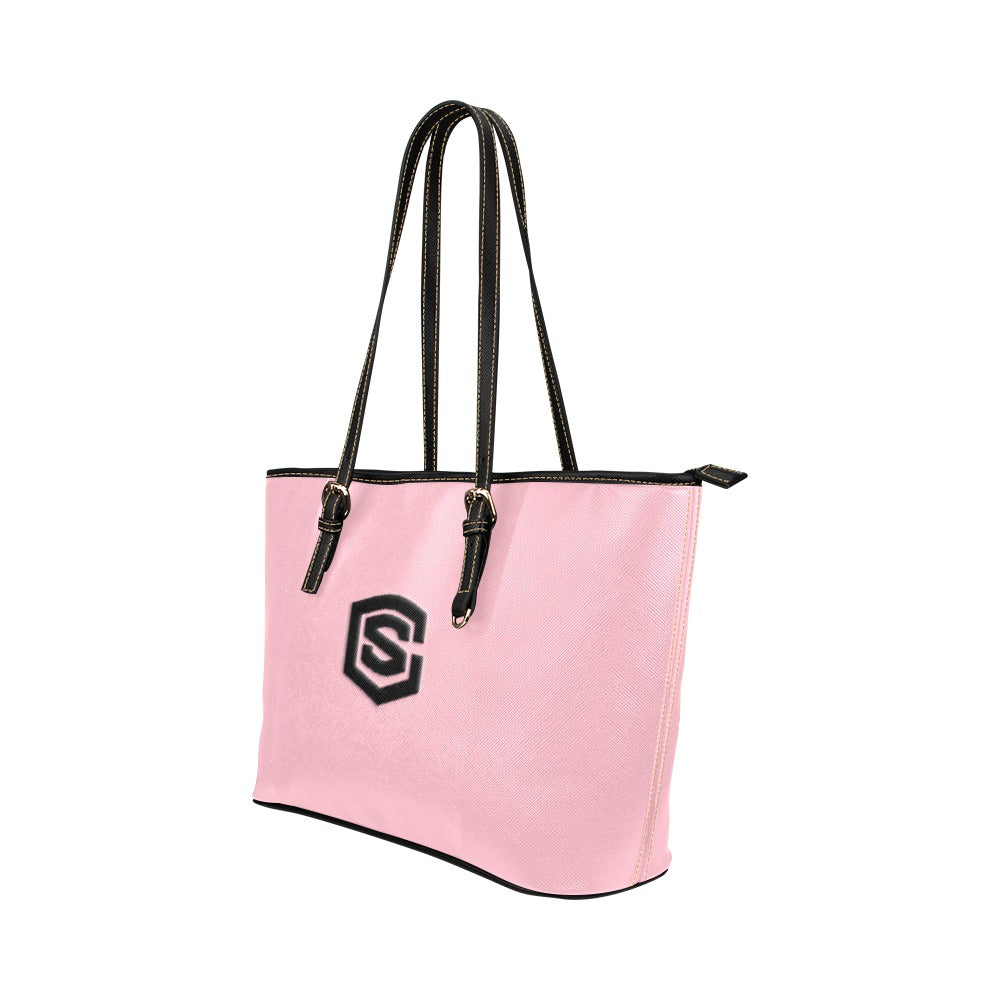 PINK Leather Tote Bag WITH BLACK LOGO Leather Tote Bag (Model 1651) (Big)