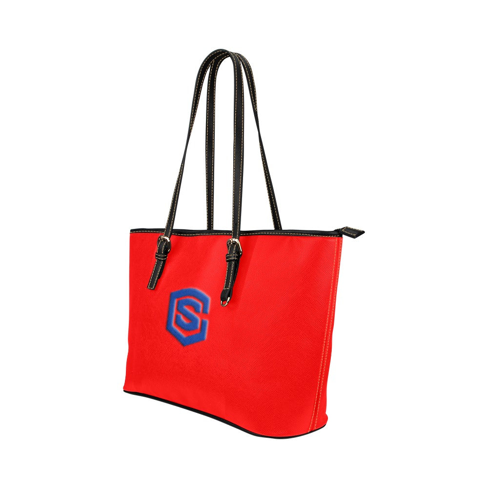 RED Leather Tote Bag WITH BLUE LOGO Leather Tote Bag (Model 1651) (Big)