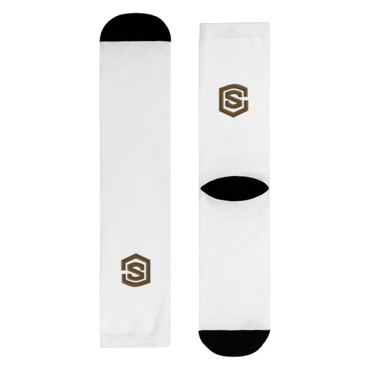 White Sublimation Crew Socks (EU) Brown Logo