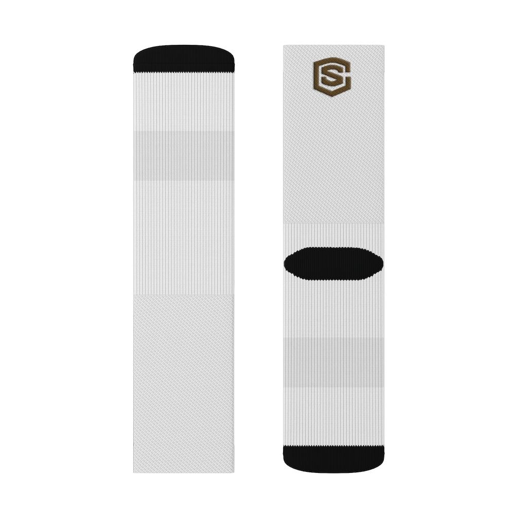 White Sublimation Socks Brown Logo