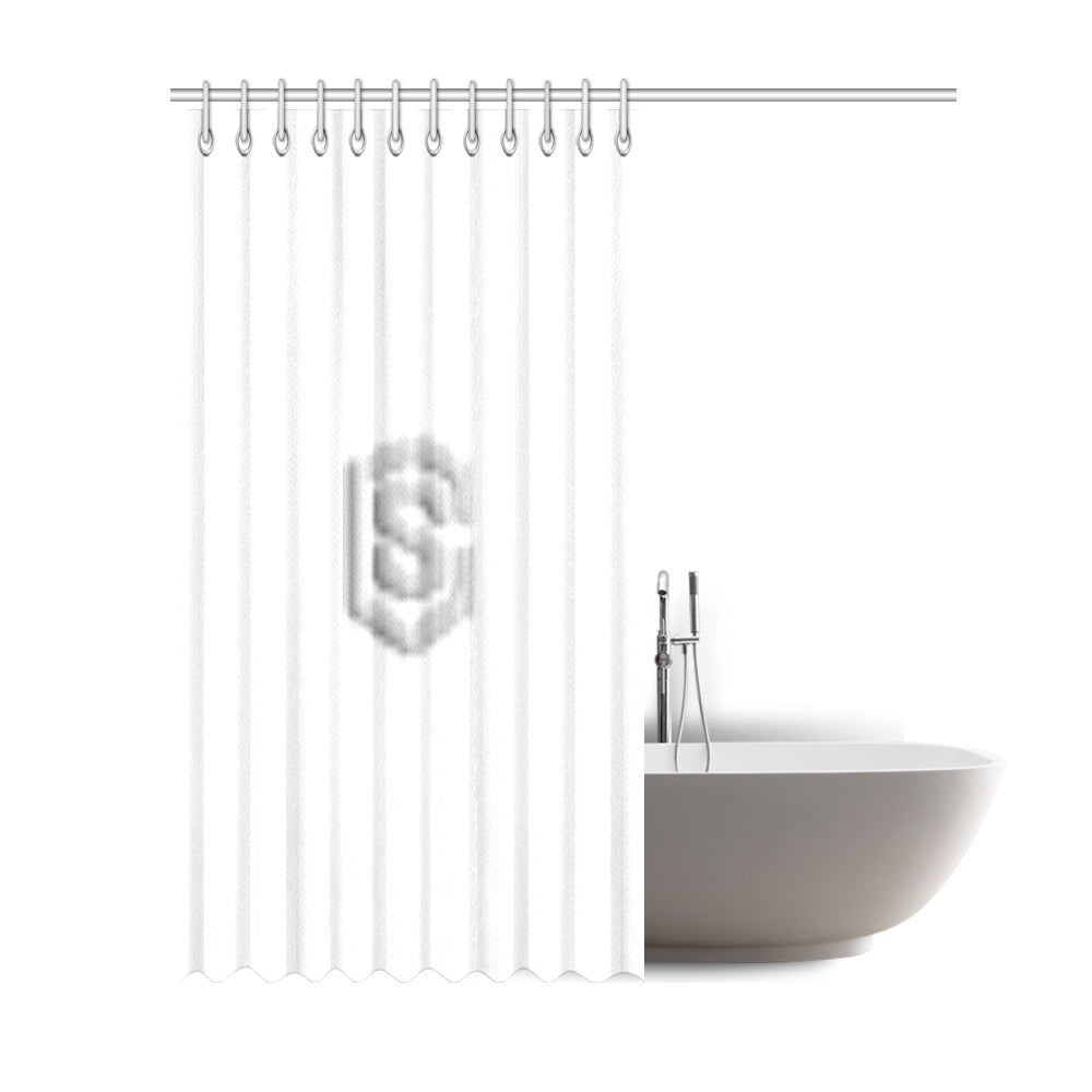 White Shower Curtain 69"x84" with Silver Logo Shower Curtain 69"x84"