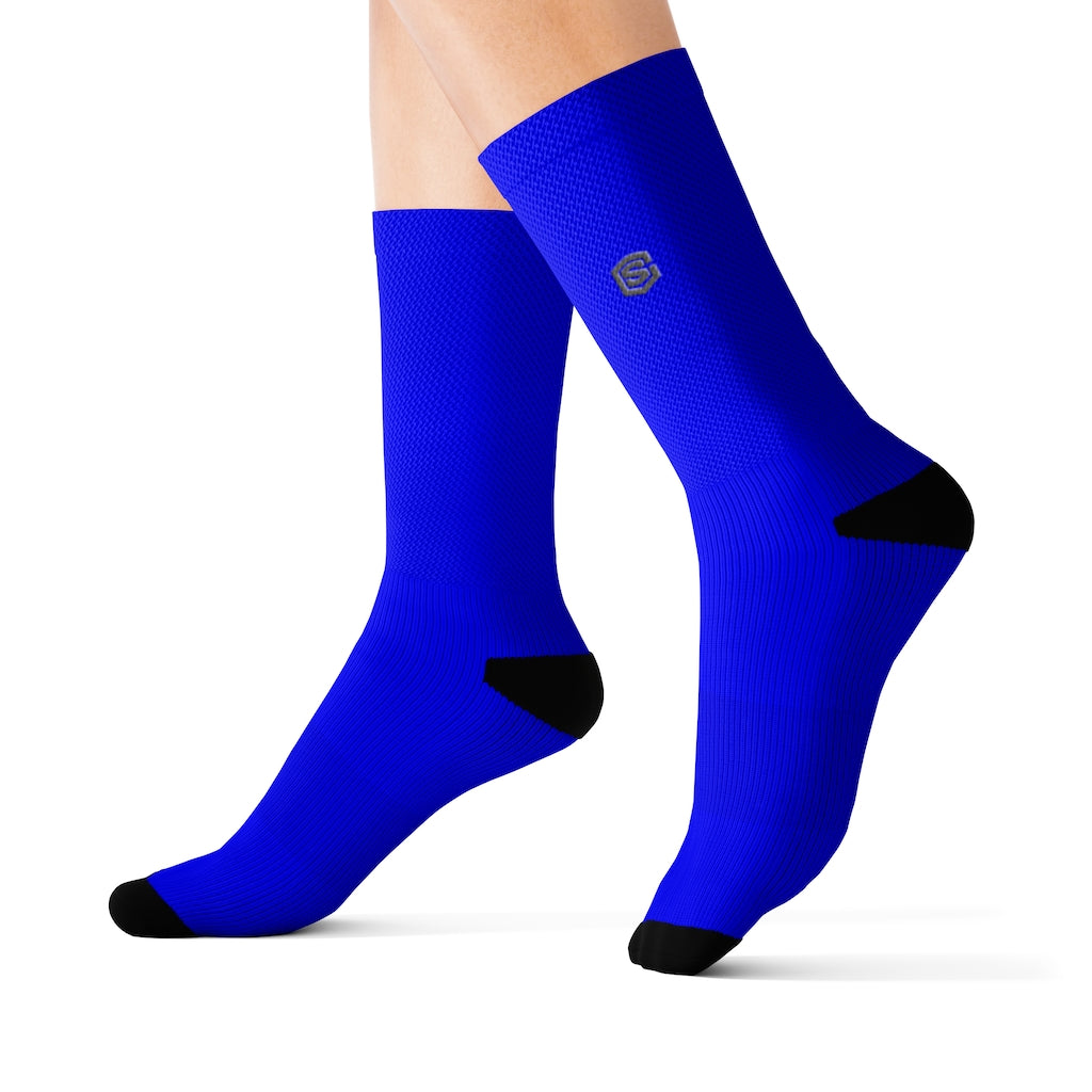 Blue Sublimation Socks with Gray Logo