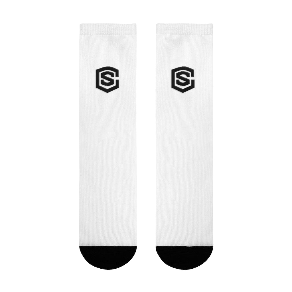 white Sublimation Crew Socks (EU) Blue Logo