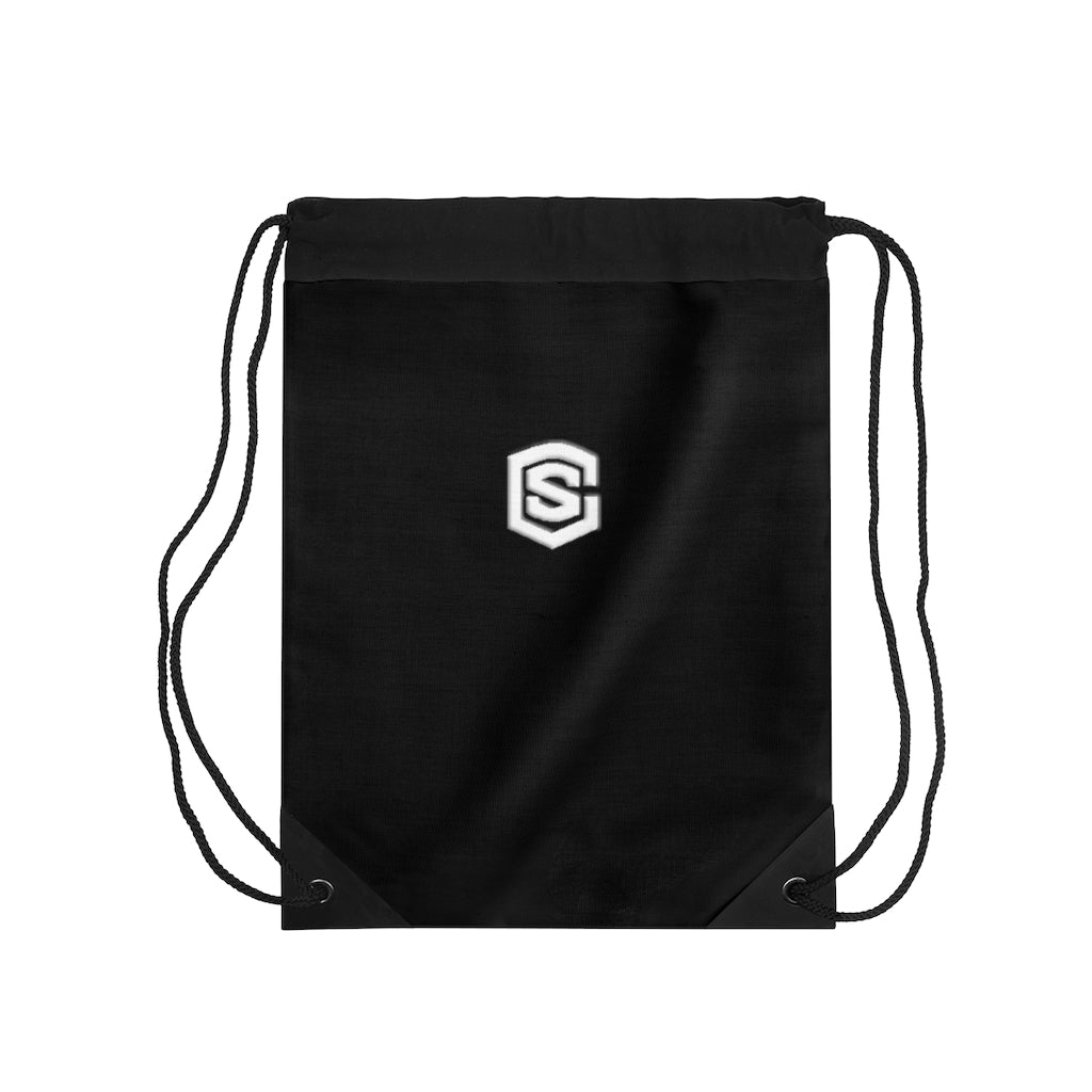 Black Drawstring Bag White logo