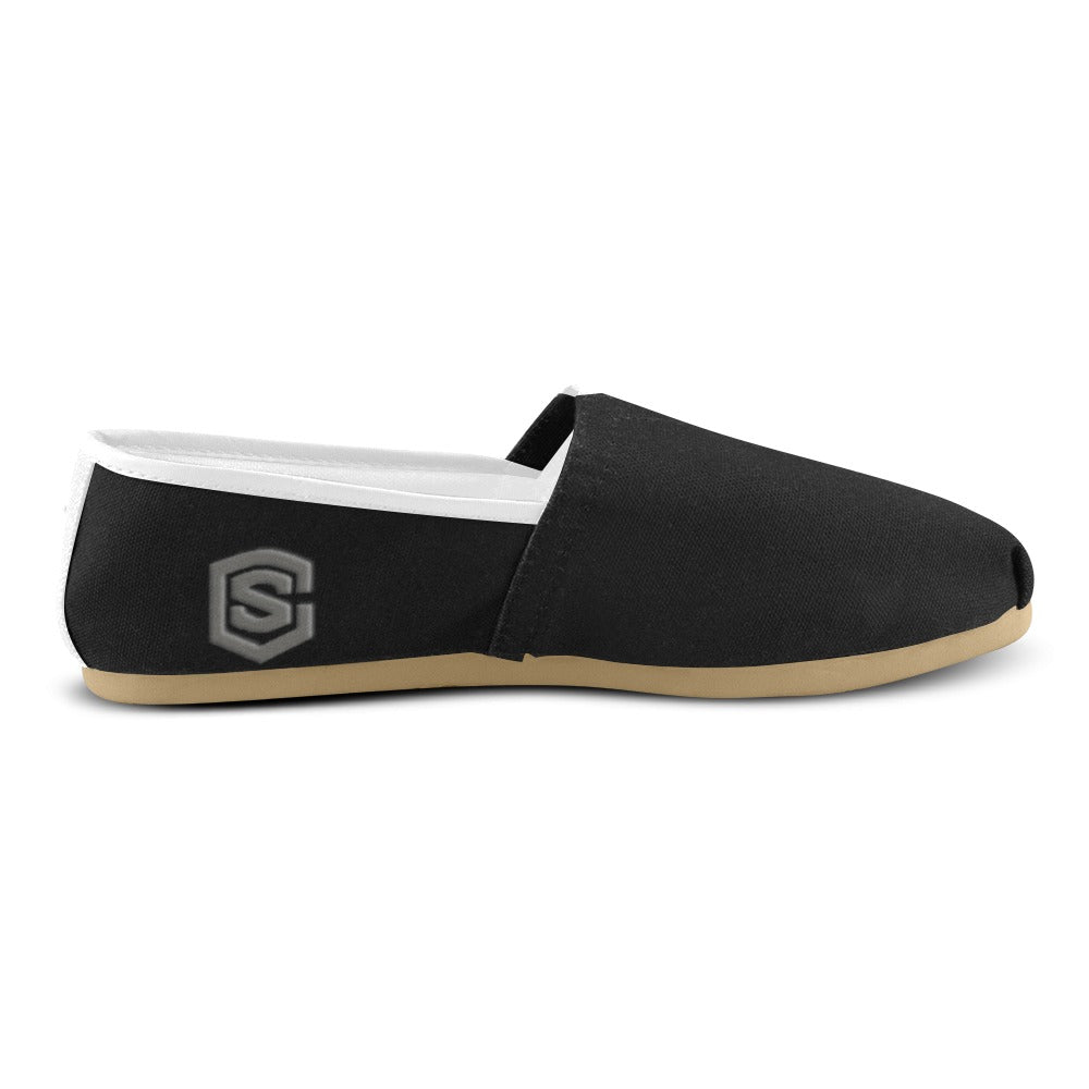BLACK casual shoes for women WITH GRAY LOGO Casual Canvas Women's Shoes (Model 004) (Designs are mirrored)