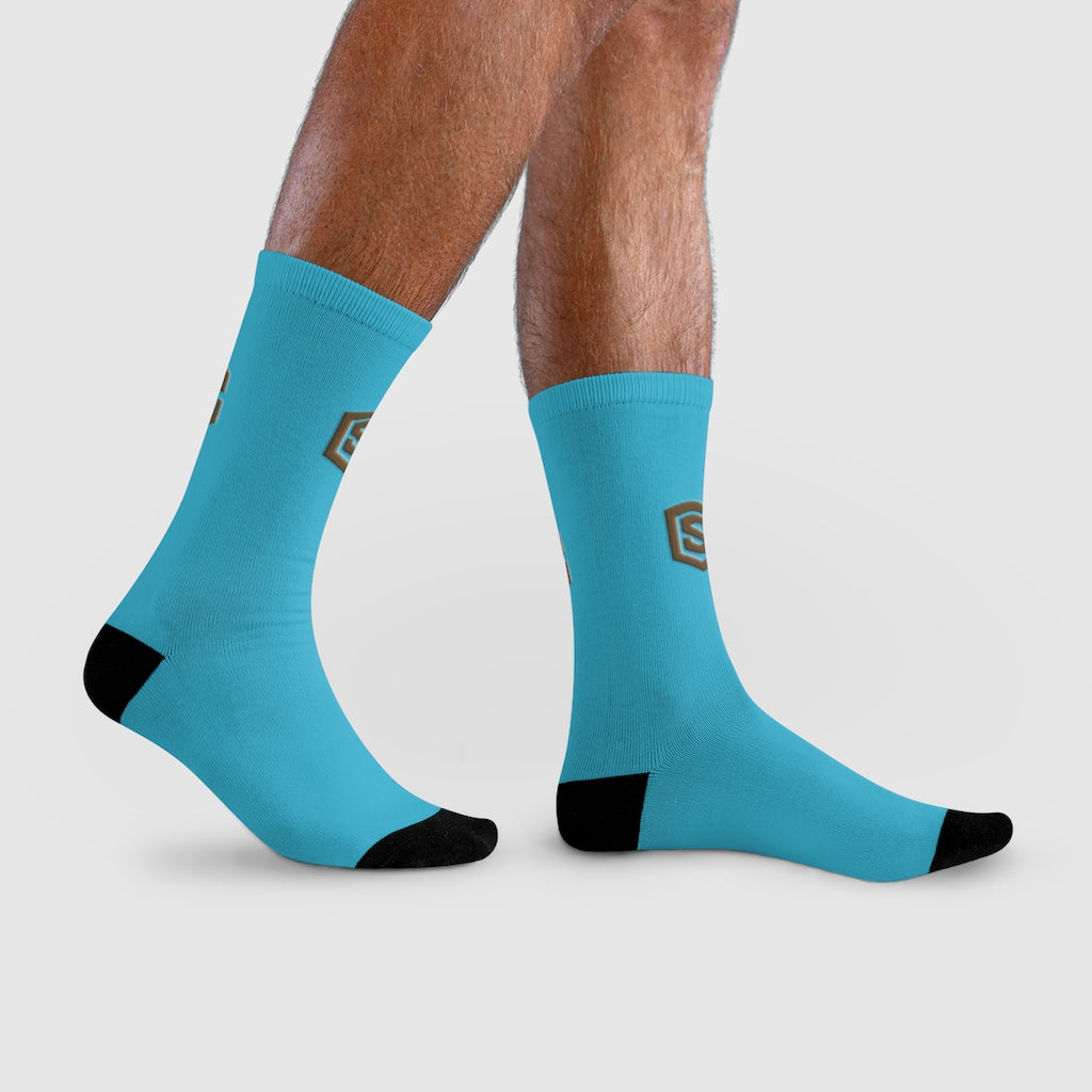 Blue Sublimation Crew Socks (EU) Brown Logo