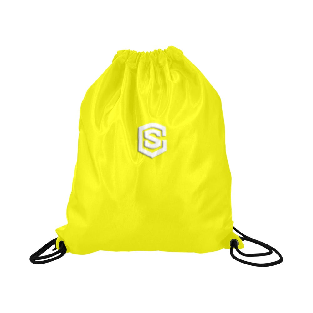 Yellow Drawstring Bags Large With White Logo Drawstring Bags (Model 1604) (Large)