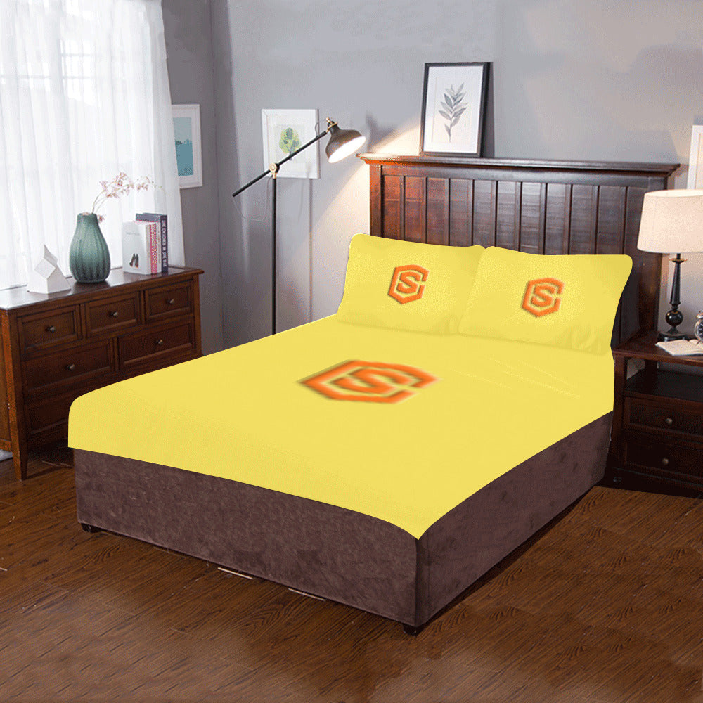 Yellow Duvet Cover Orange Logo 3-Piece Bedding Set (1 Duvet Cover 86"x70"; 2 Pillowcases 20"x30")(One Side)