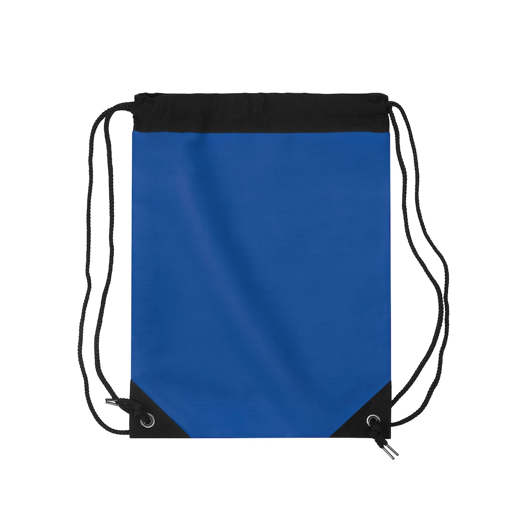 Blue Drawstring Bag Black logo