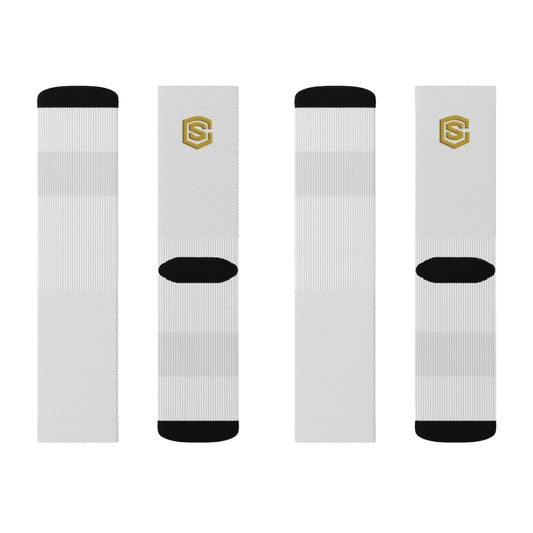 White Sublimation Socks Gold Logo