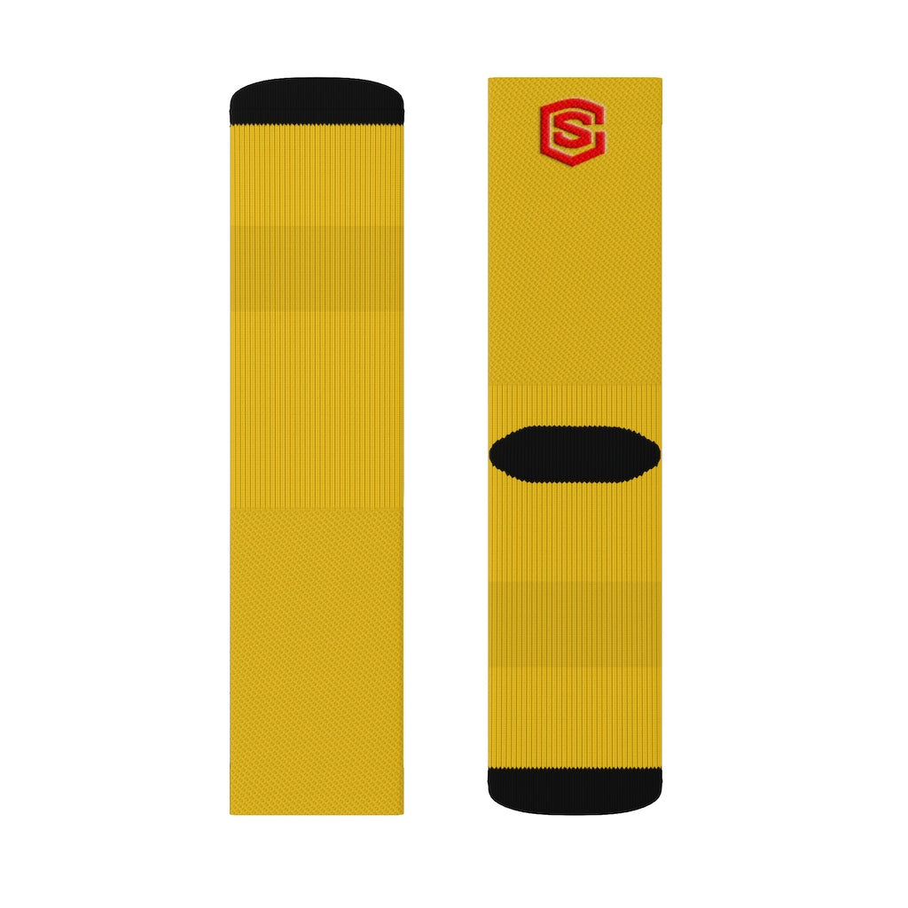Yellow Sublimation Socks Red Logo
