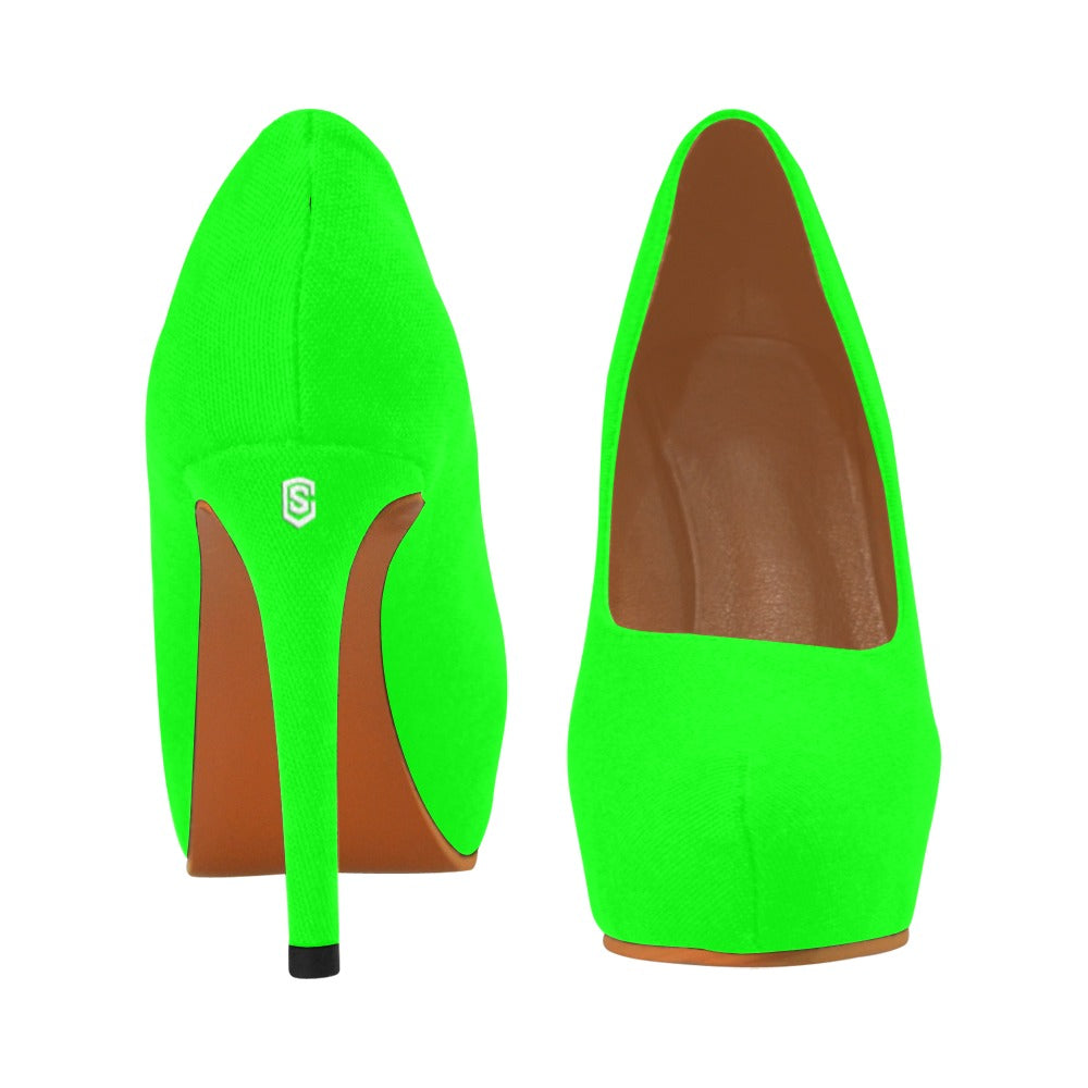 Green Women's High Heels With White Logo Women's High Heels (Model 044)