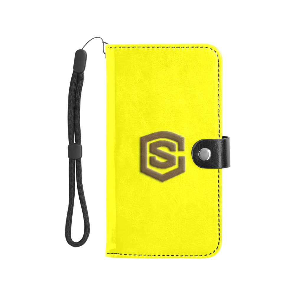Yellow Flip Leather Purse for Mobile Phone(Model1703)(Large) with Brown Logo Flip Leather Purse for Mobile Phone(Model1703)(Large)