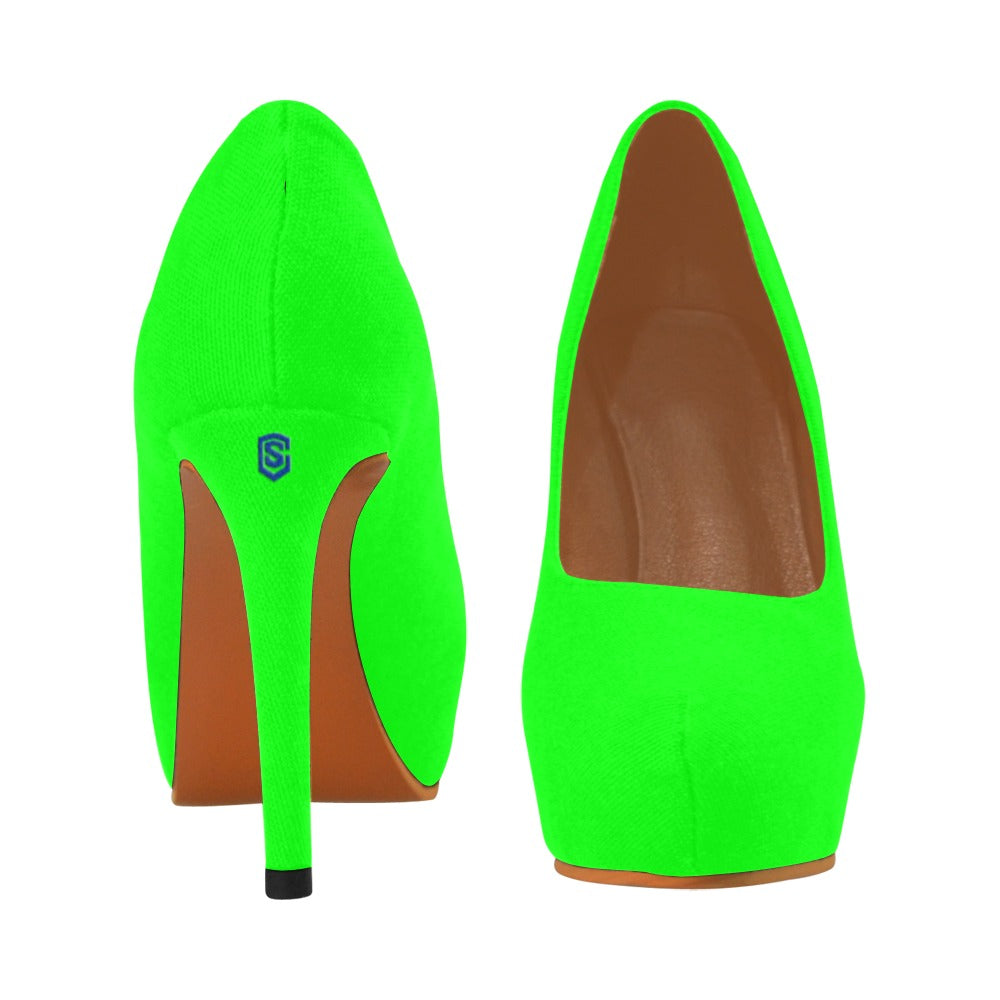 Green Women's Pumps With Blue Logo Women's High Heels (Model 044)