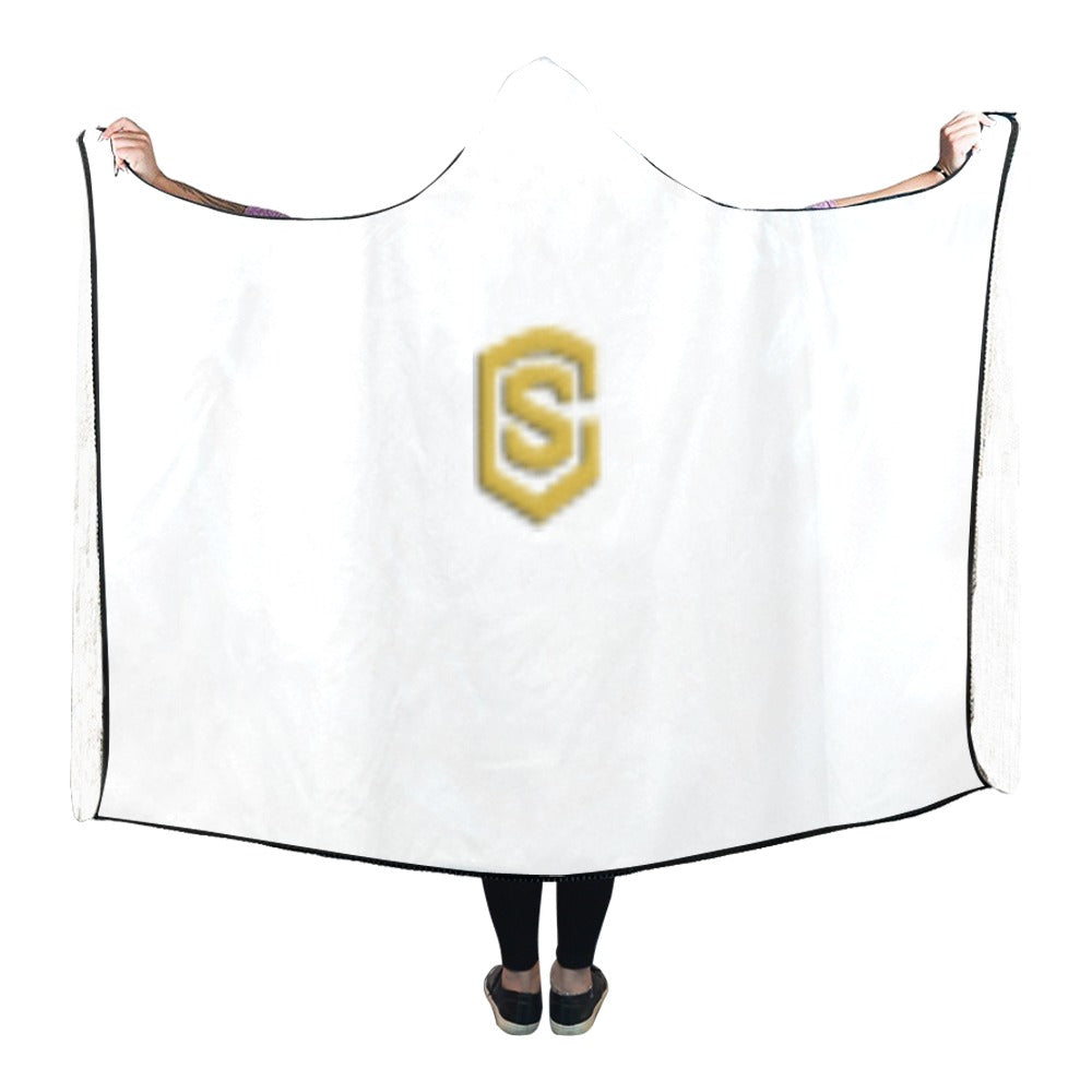 White Hooded Blanket 80"x56" with White Logo Hooded Blanket 80"x56"