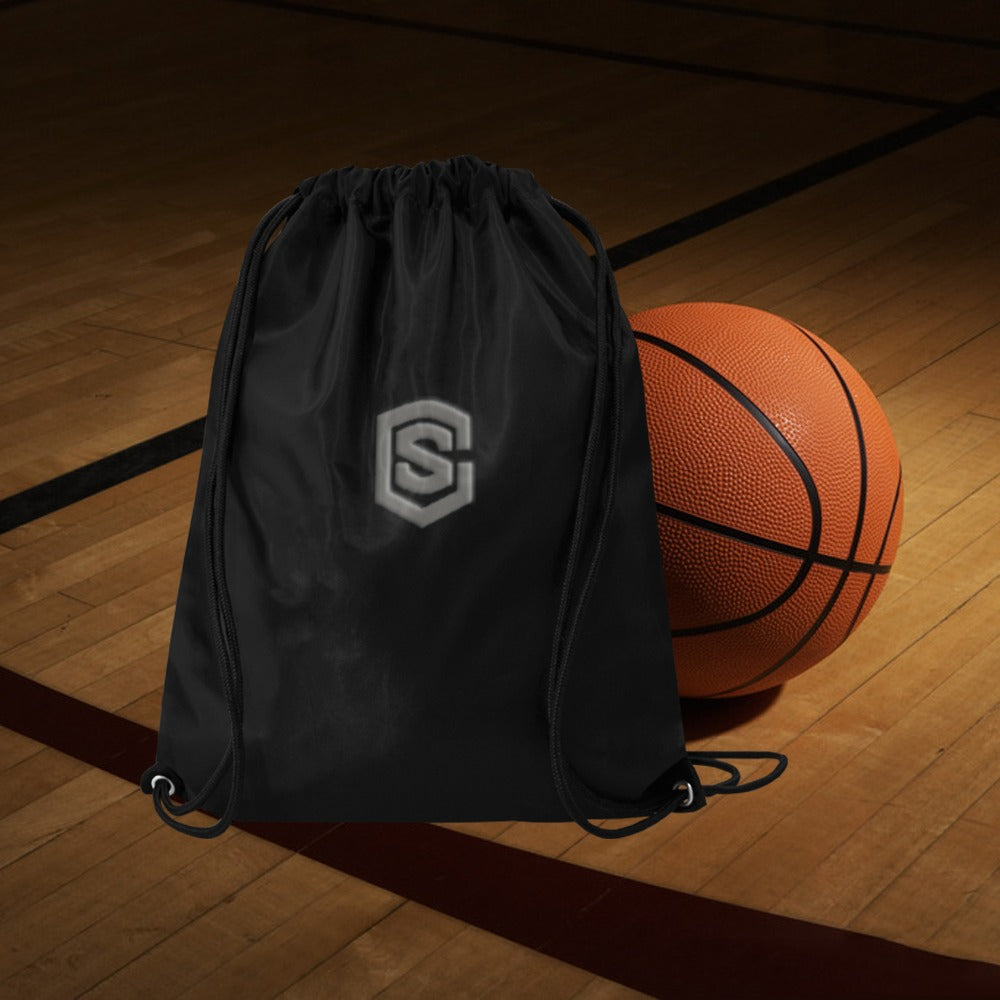 Black Drawstring Bags Large With Grey Logo Drawstring Bags (Model 1604) (Large)