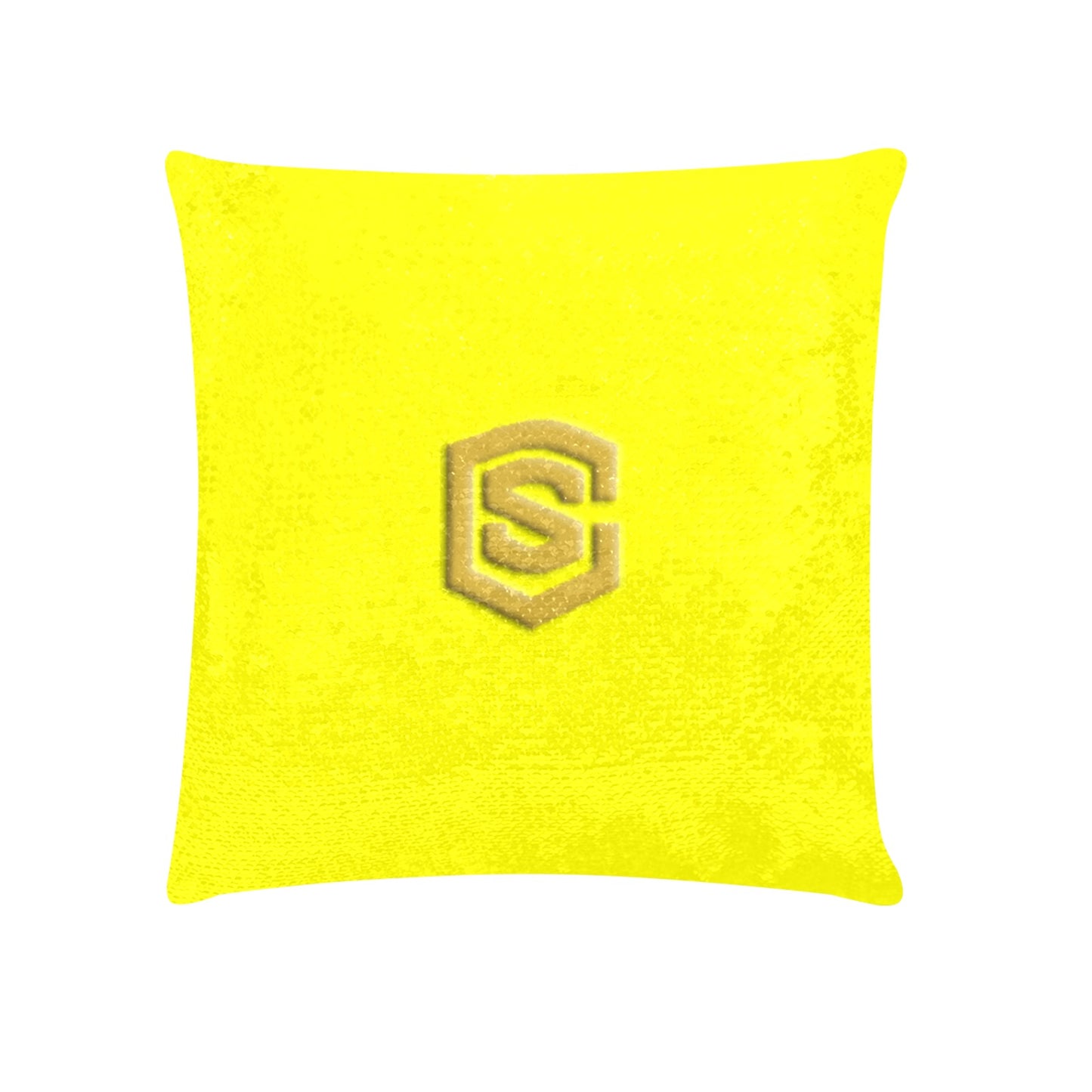 Yellow Custom Sequin Pillow with Gold Logo Custom Sequin Pillow Case 18"x18"