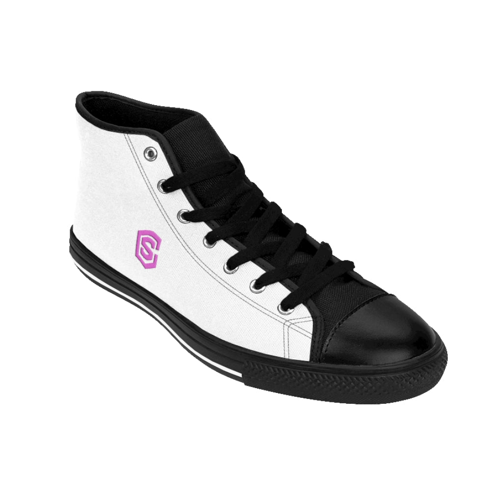 white Men's High-top Sneakers - pink logo