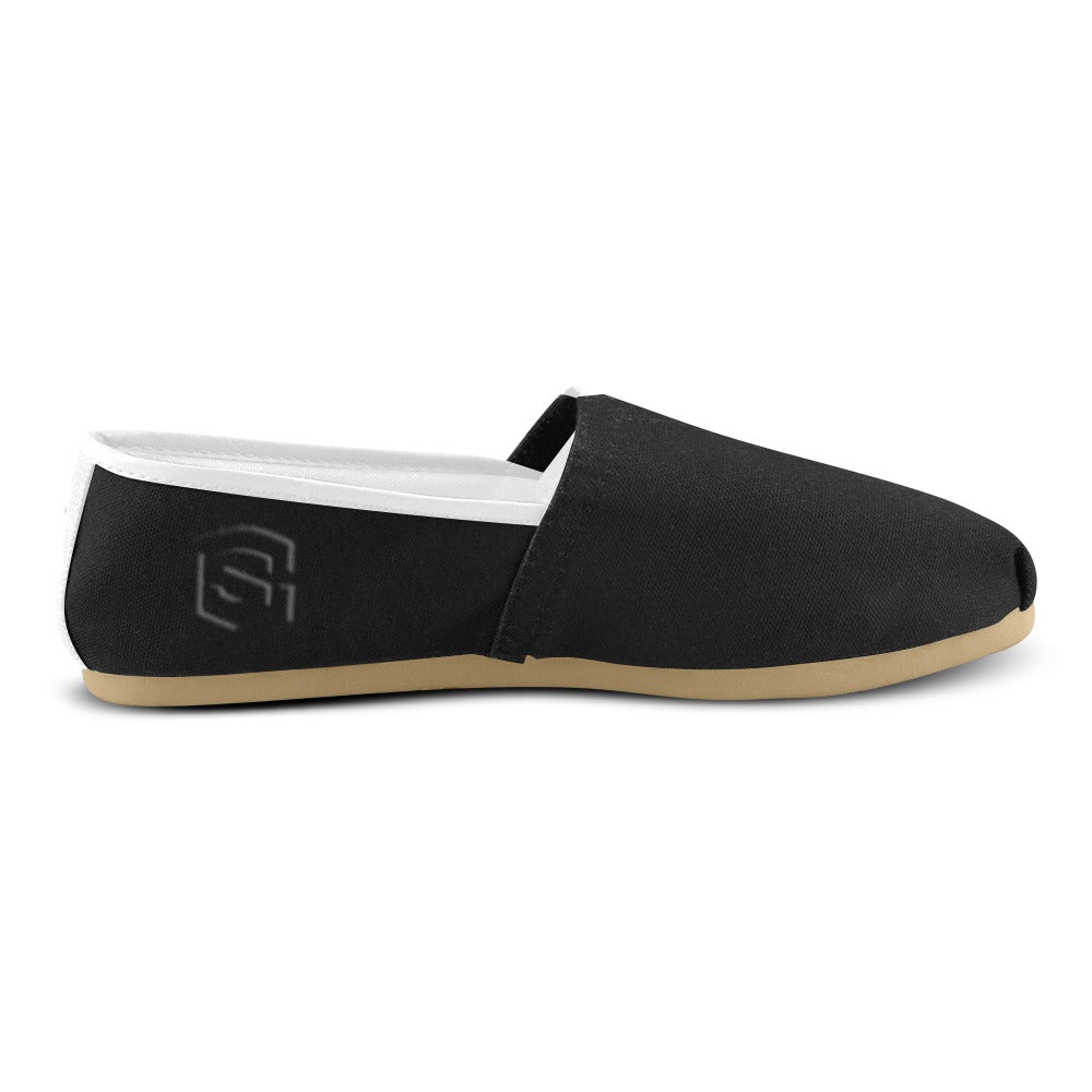 BLACK casual shoes for women WITH BLACK LOGO Casual Canvas Women's Shoes (Model 004) (Designs are mirrored)