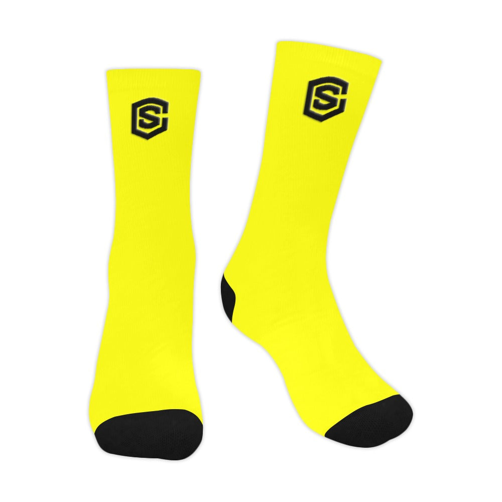 Yellow Sublimated Crew Socks (Made In USA) with Black Logo Sublimated Crew Socks (Made In USA)