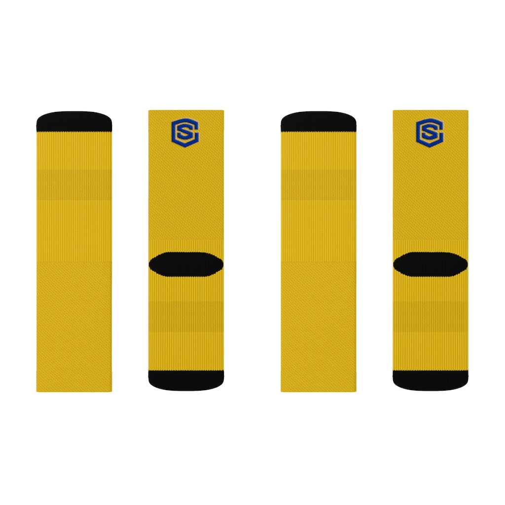 Yellow Sublimation Socks Blue Logo