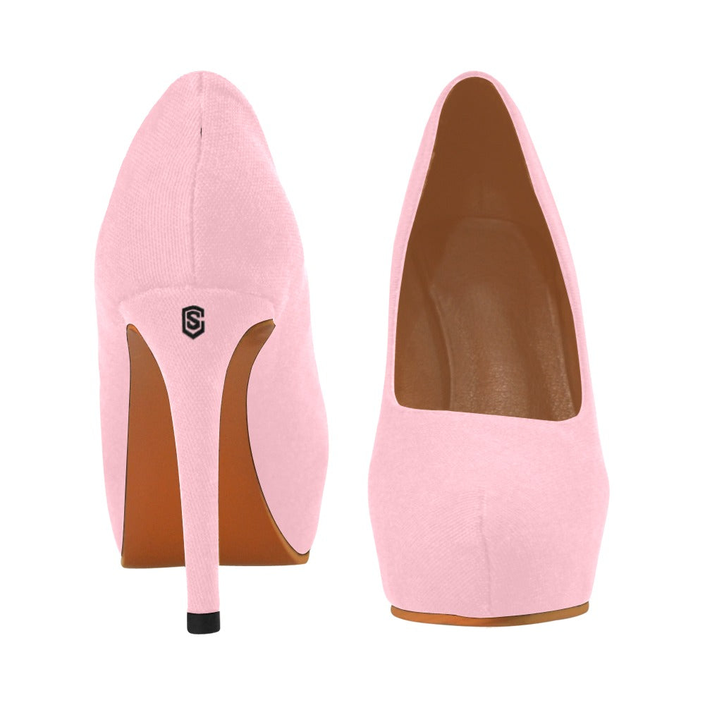 Pink Women's Pumps With Black Logo Women's High Heels (Model 044)