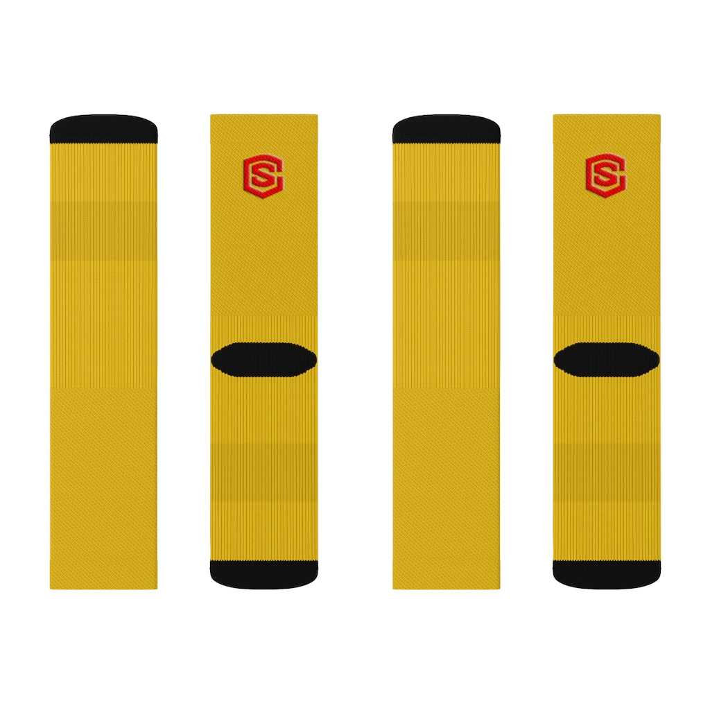 Yellow Sublimation Socks Red Logo