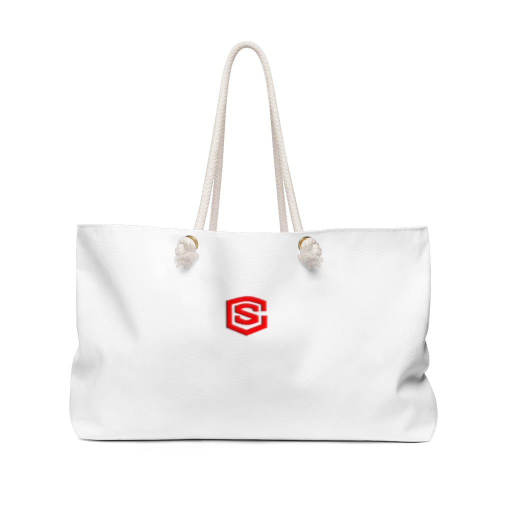 White Weekender Bag Red Logo